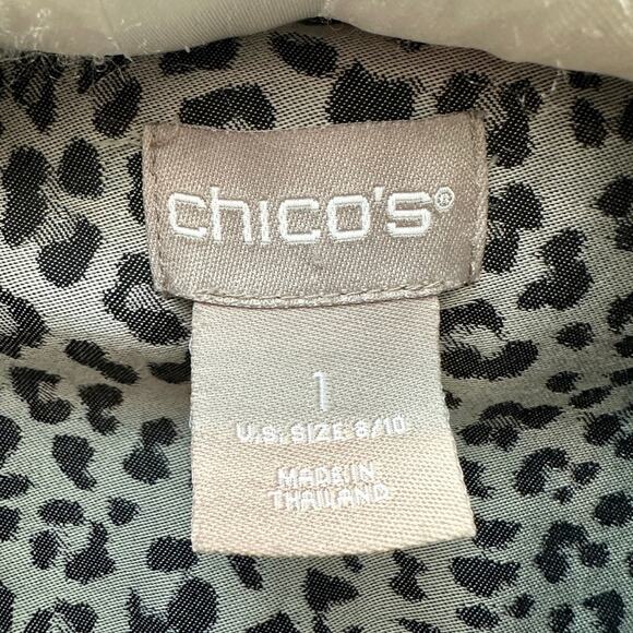 CHICO’S | Gray Leopard Print Button Down Shirt Long Sleeve Top | Size 1 Medium - Picture 5 of 6
